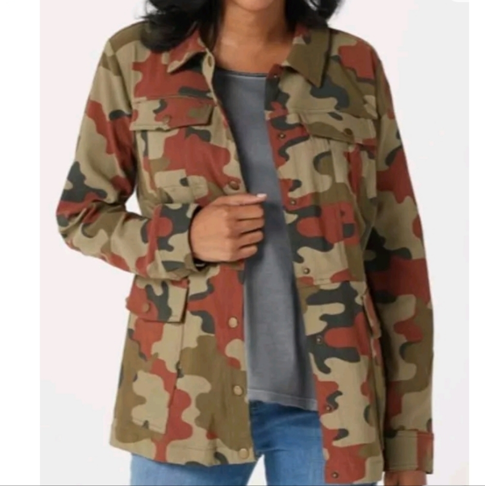 G.I.L.I. Womens Camouflage Jacket Stretch Snap Closure Anorak Size L